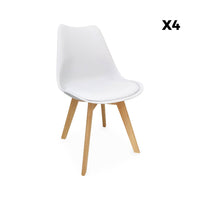 Set 4 sedie scandinave imbottite, gambe in legno , bianco