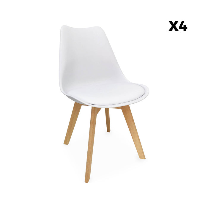Set 4 sedie scandinave imbottite, gambe in legno , bianco