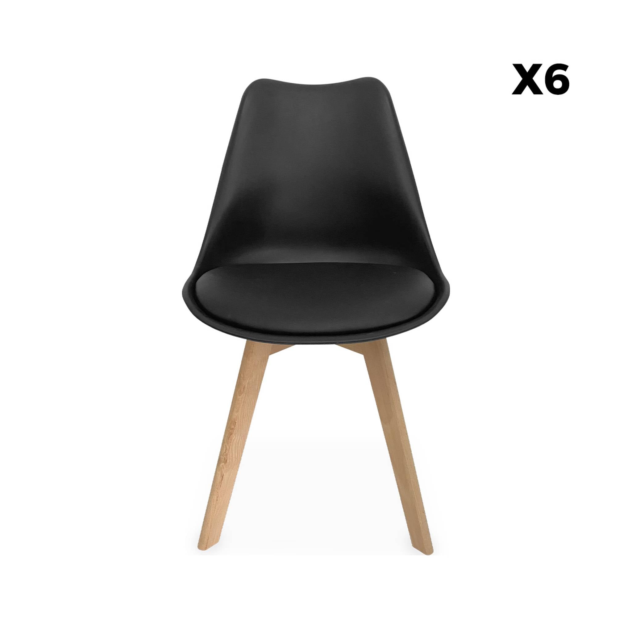 Set 6 sedie scandinave imbottite, gambe in legno per sala da pranzo,