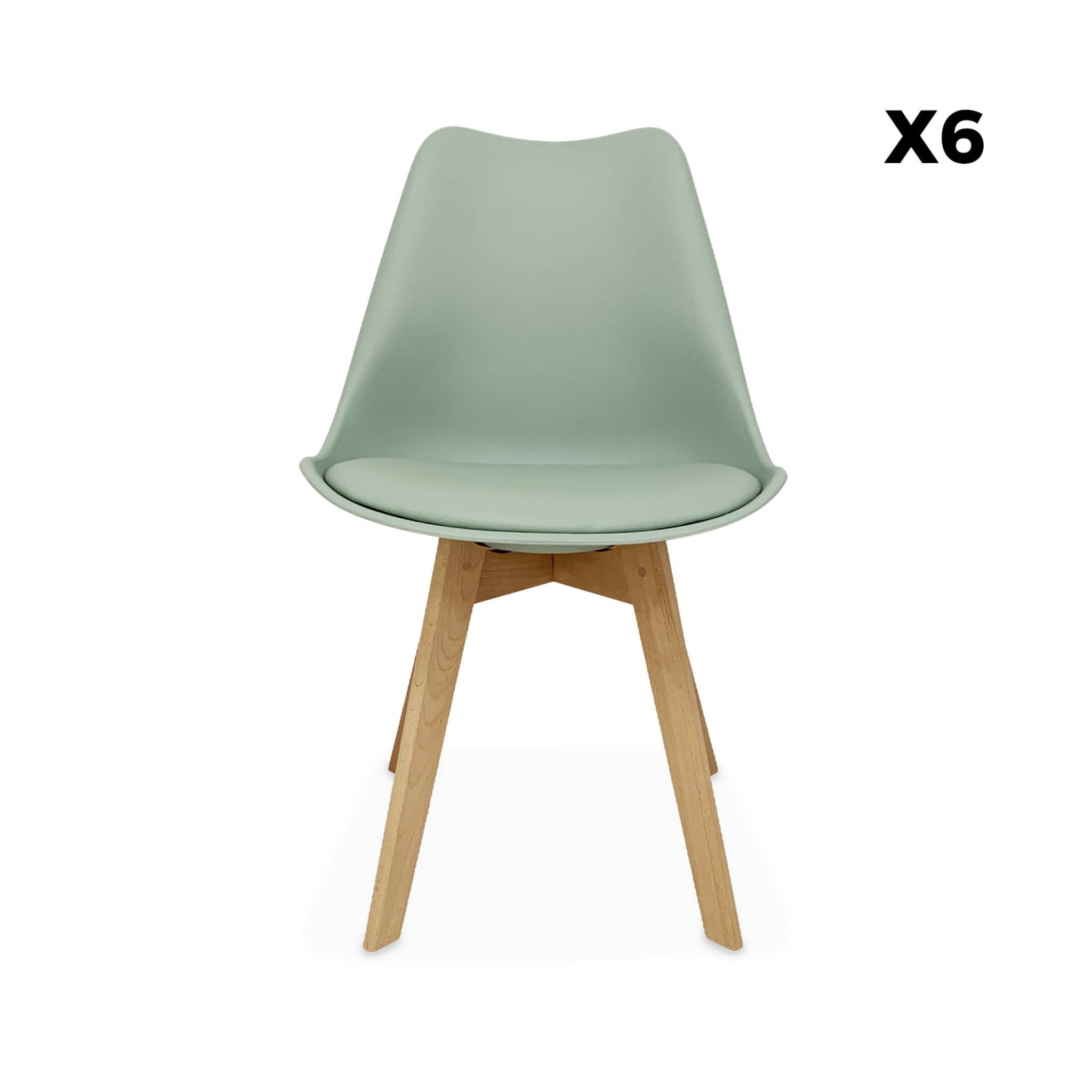 Set di 6 sedie scandinave imbottite, con gambe in legno per sala da
