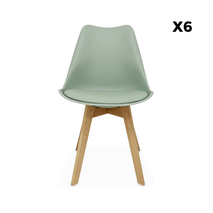 Set di 6 sedie scandinave imbottite, con gambe in legno per sala da