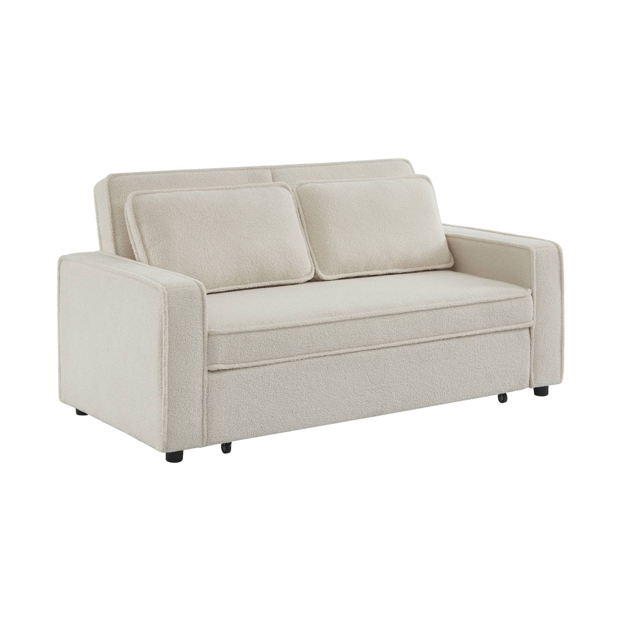 Divano letto bouclé a 3 posti, crema