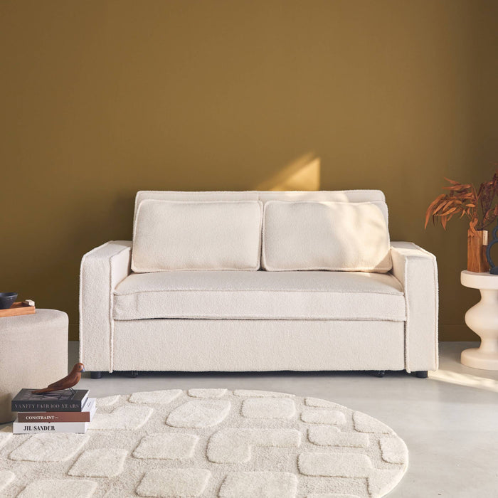 Divano letto bouclé a 3 posti, crema