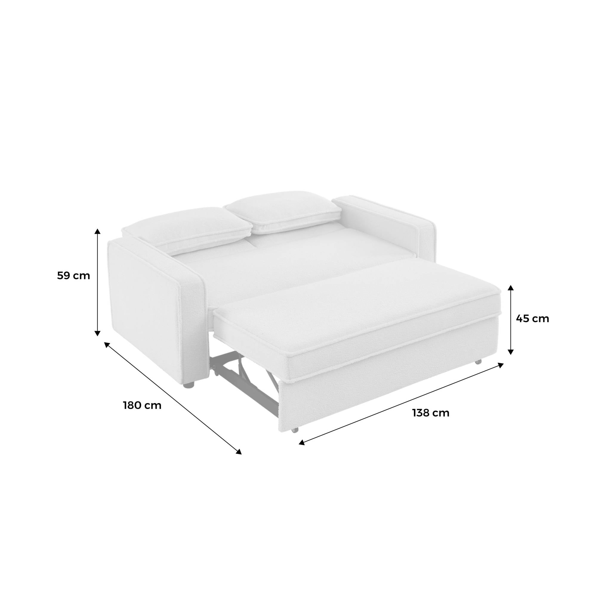 Divano letto bouclé a 3 posti, crema