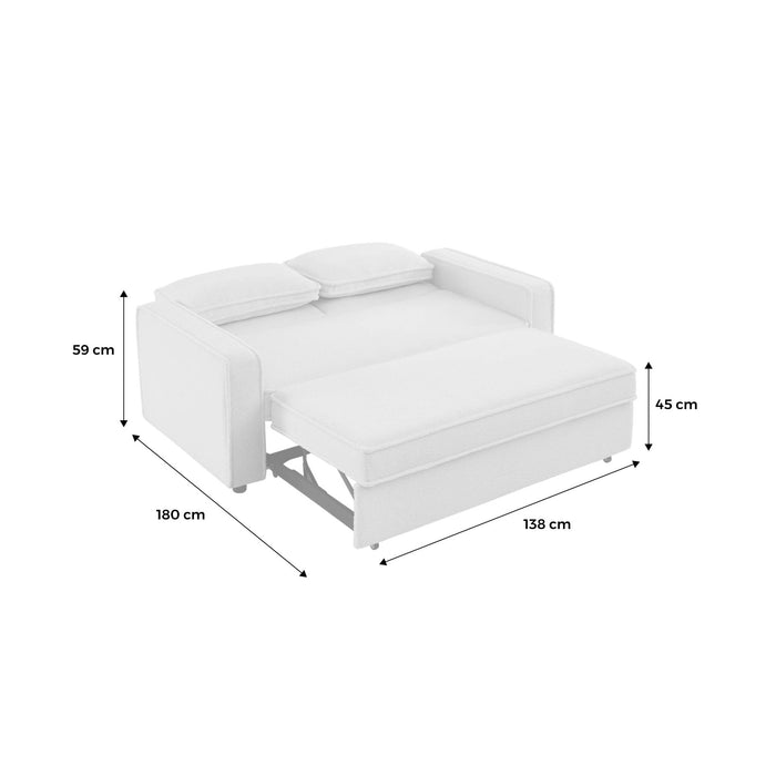 Divano letto bouclé a 3 posti, crema