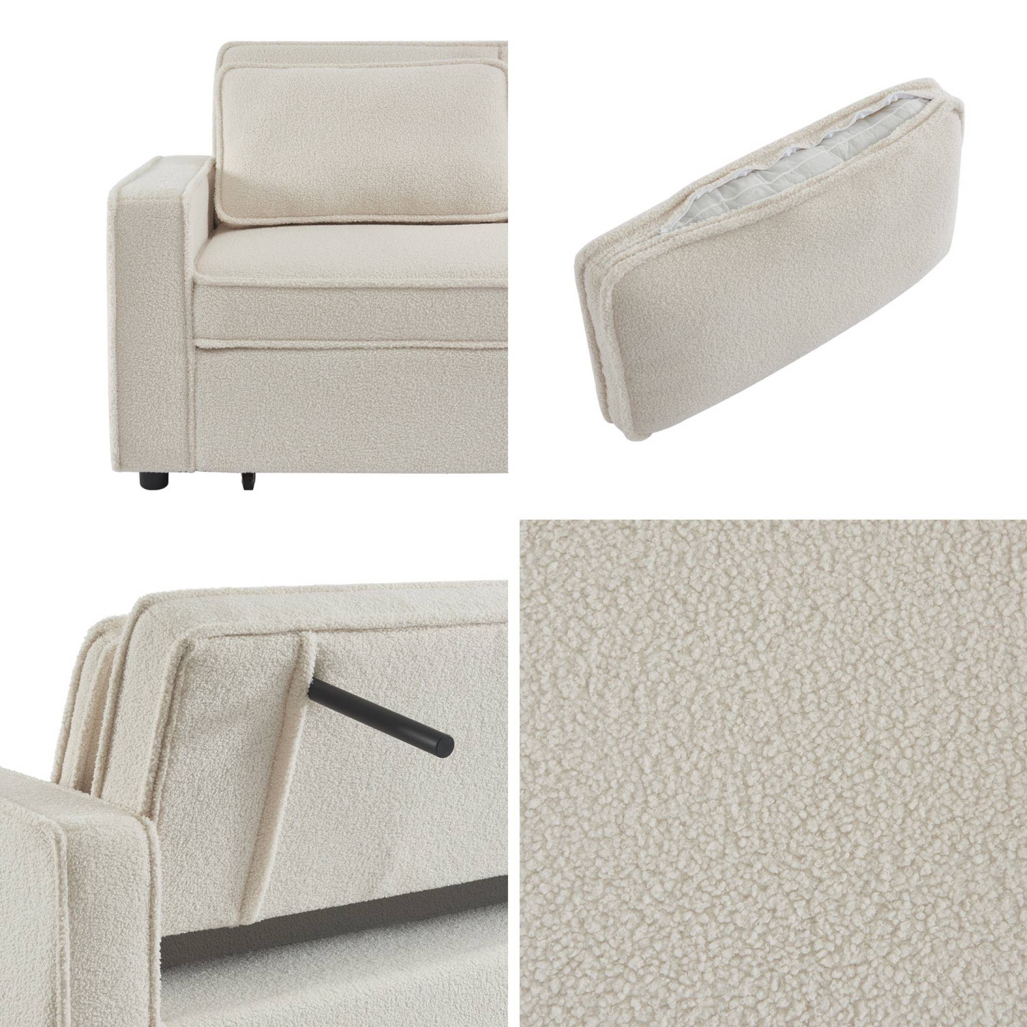 Divano letto bouclé a 3 posti, crema