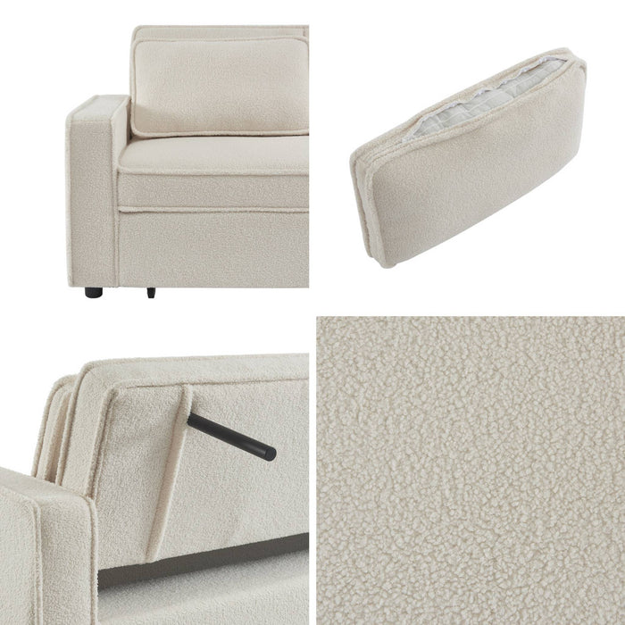 Divano letto bouclé a 3 posti, crema