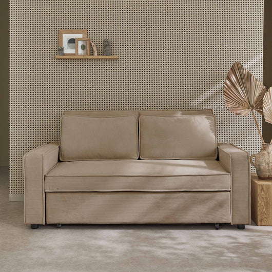 Divano letto a 3 posti in velluto a coste, beige