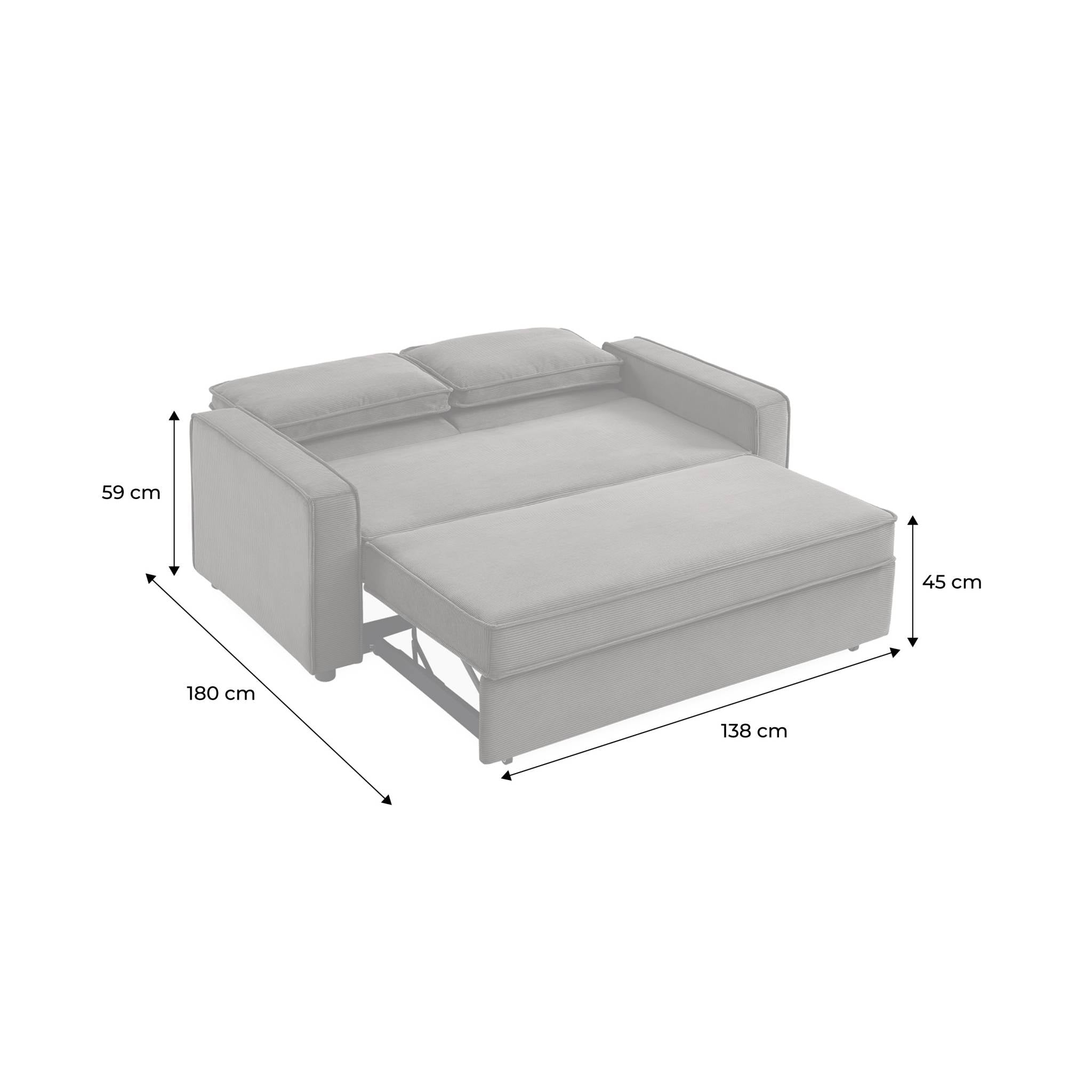 Divano letto a 3 posti in velluto a coste, beige