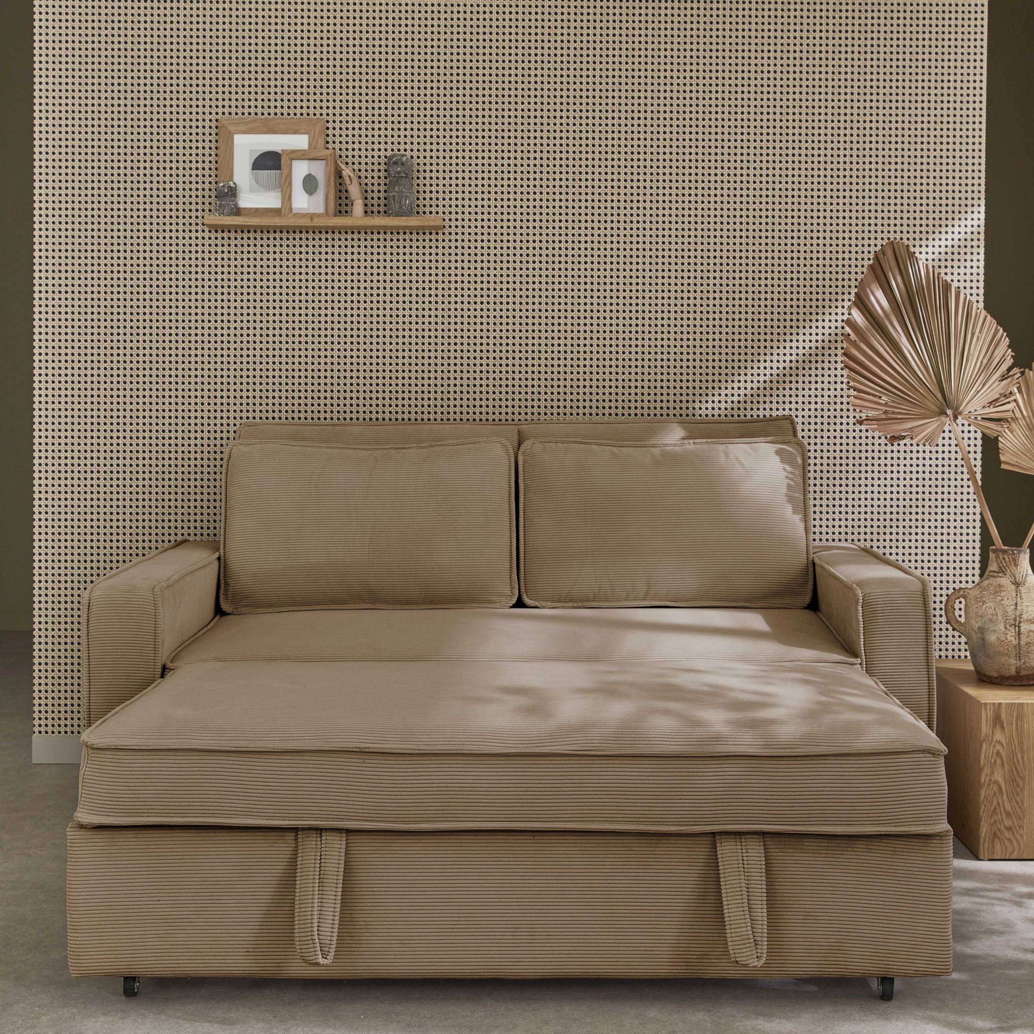 Divano letto a 3 posti in velluto a coste, beige