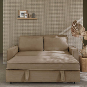 Divano letto a 3 posti in velluto a coste, beige