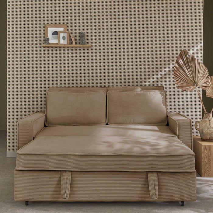 Divano letto a 3 posti in velluto a coste, beige