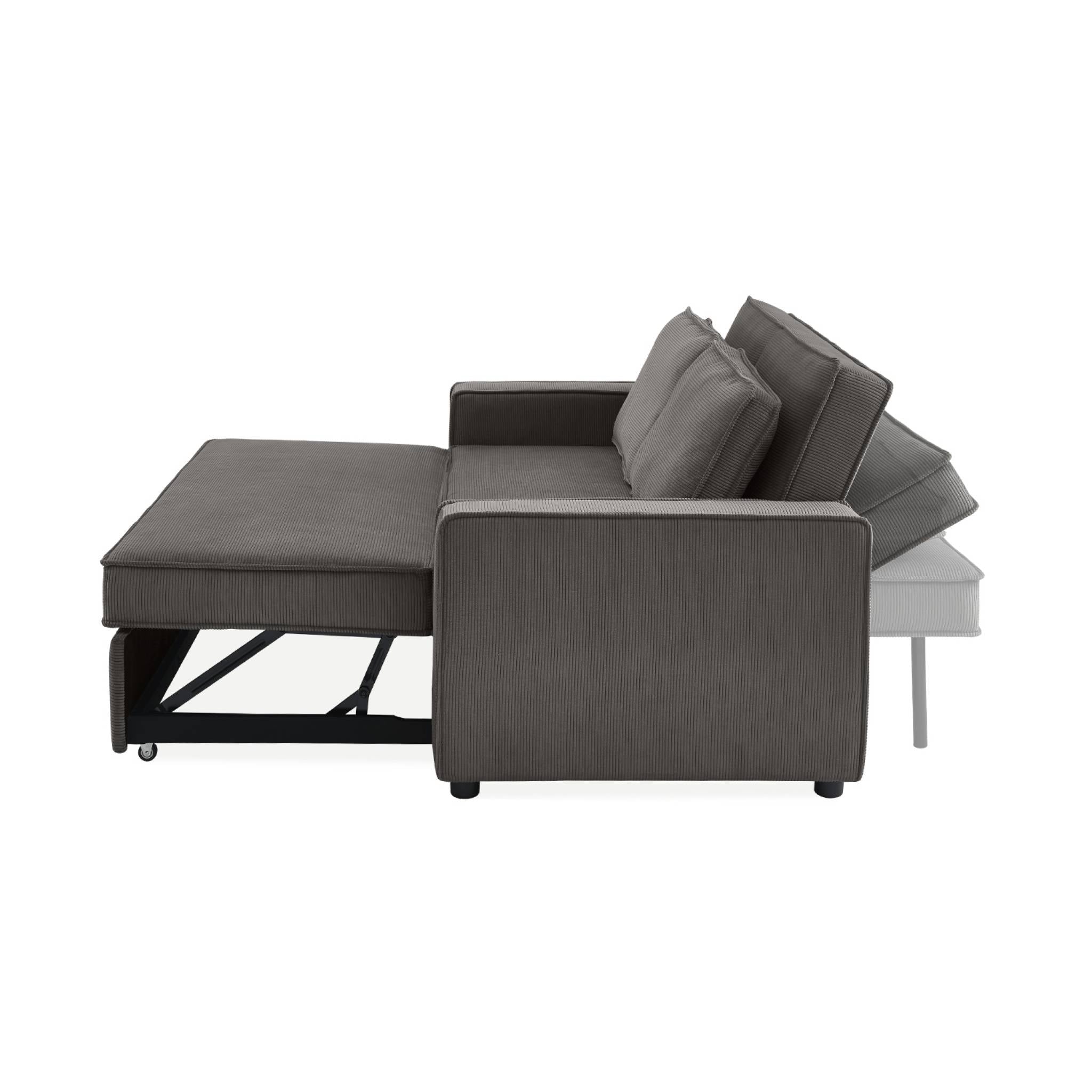 Divano letto a 3 posti in velluto a coste, grigio