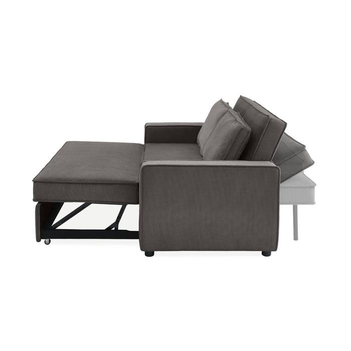 Divano letto a 3 posti in velluto a coste, grigio