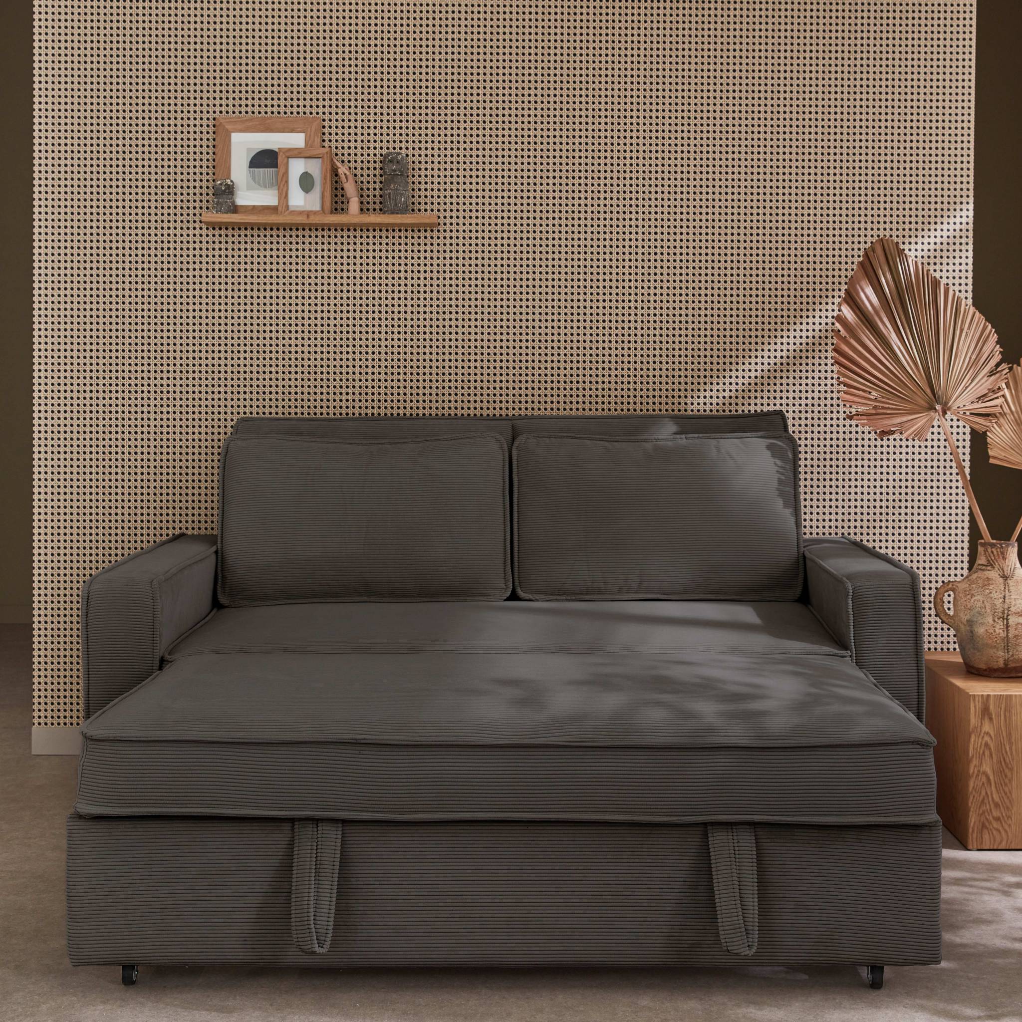 Divano letto a 3 posti in velluto a coste, grigio