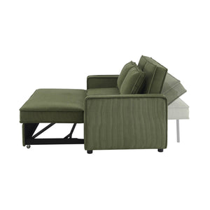 Divano letto a 3 posti in velluto a coste, kaki