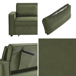 Divano letto a 3 posti in velluto a coste, kaki