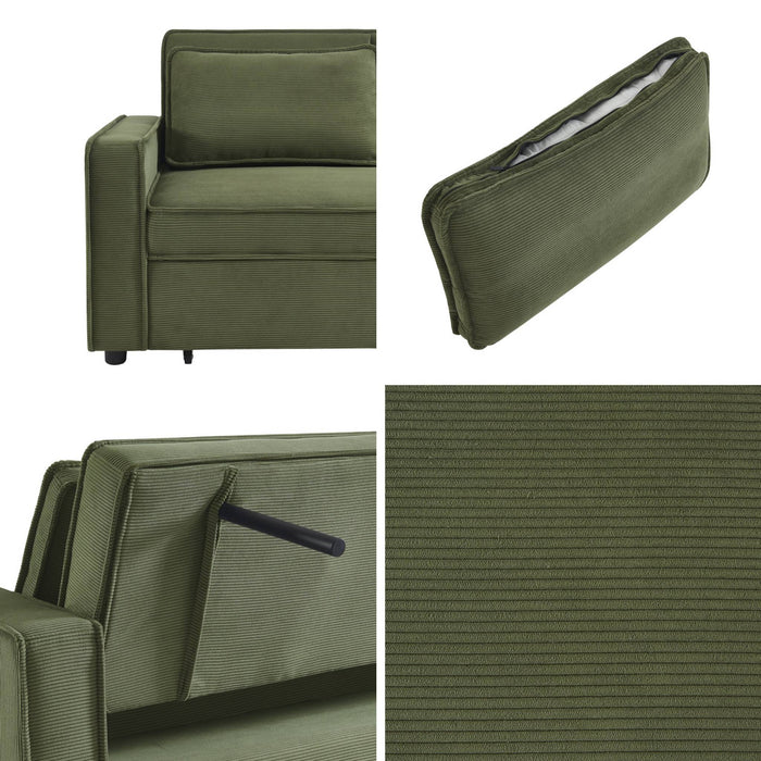 Divano letto a 3 posti in velluto a coste, kaki