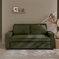 Divano letto a 3 posti in velluto a coste, kaki