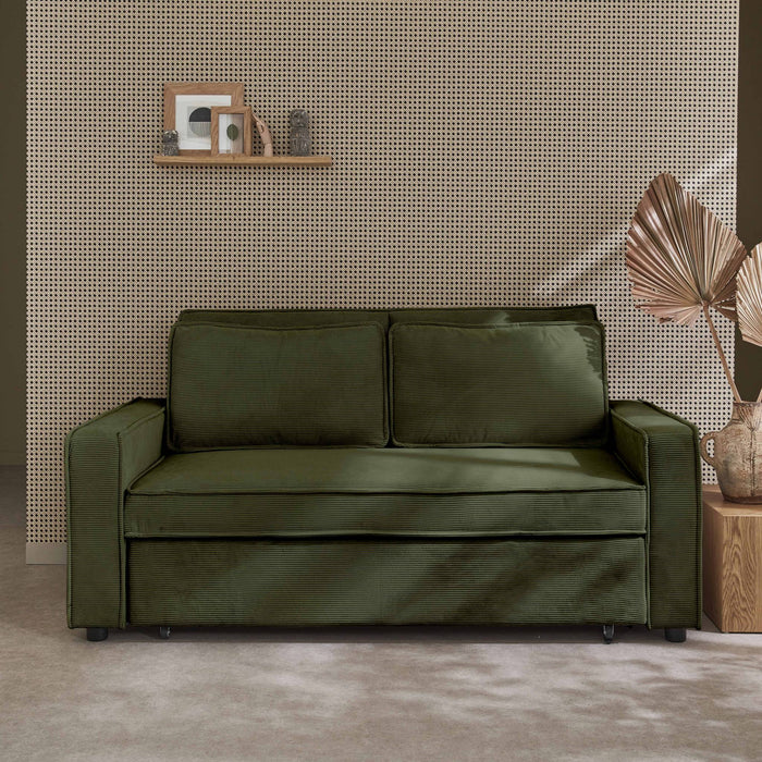 Divano letto a 3 posti in velluto a coste, kaki