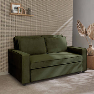Divano letto a 3 posti in velluto a coste, kaki