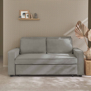 Divano letto a 3 posti in velluto a coste, grigio chiaro