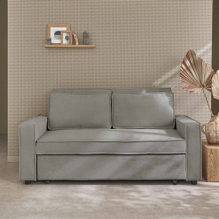 Divano letto a 3 posti in velluto a coste, grigio chiaro