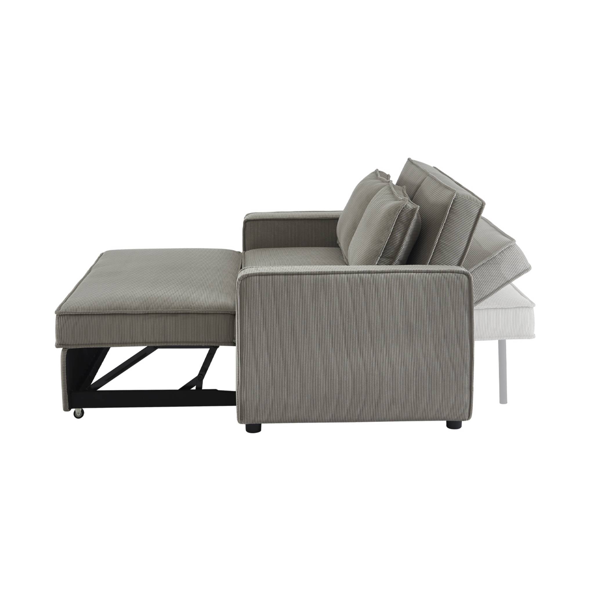 Divano letto a 3 posti in velluto a coste, grigio chiaro