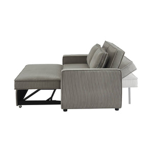 Divano letto a 3 posti in velluto a coste, grigio chiaro