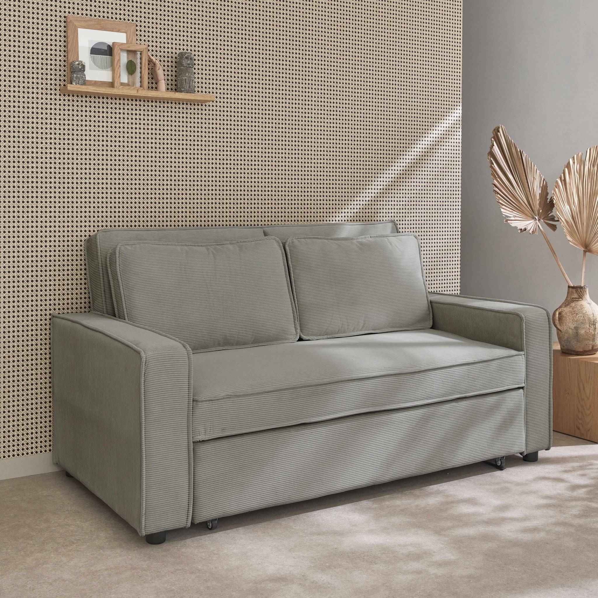 Divano letto a 3 posti in velluto a coste, grigio chiaro