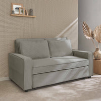 Divano letto a 3 posti in velluto a coste, grigio chiaro