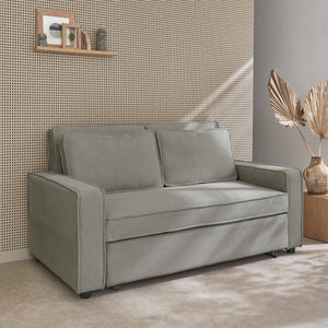 Divano letto a 3 posti in velluto a coste, grigio chiaro