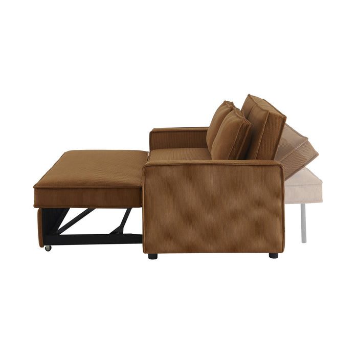 Divano letto a 3 posti in velluto a coste, marrone