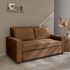 Divano letto a 3 posti in velluto a coste, marrone