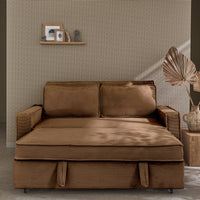 Divano letto a 3 posti in velluto a coste, marrone