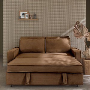 Divano letto a 3 posti in velluto a coste, marrone