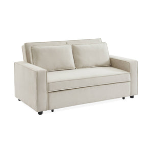 Divano letto a 3 posti in velluto a coste, crema