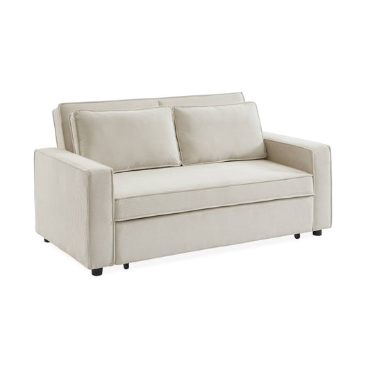 Divano letto a 3 posti in velluto a coste, crema