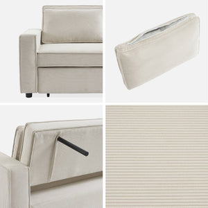 Divano letto a 3 posti in velluto a coste, crema