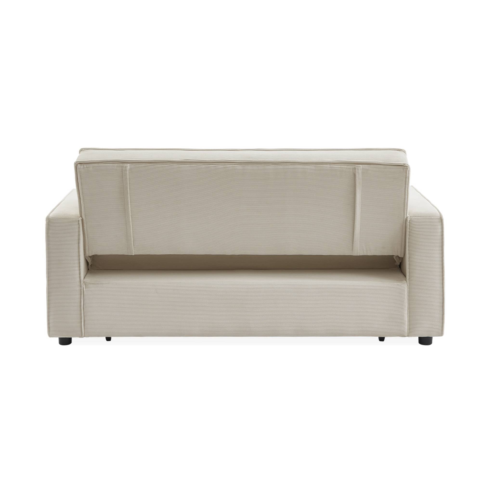 Divano letto a 3 posti in velluto a coste, crema