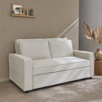 Divano letto a 3 posti in velluto a coste, crema