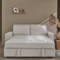 Divano letto a 3 posti in velluto a coste, crema