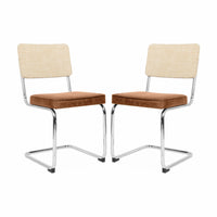 Set di 2 sedie a sbalzo, tessuto e rattan, marrone