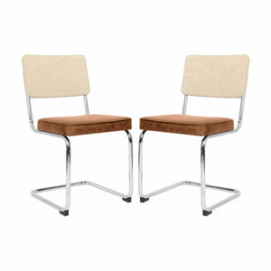 Set di 2 sedie a sbalzo, tessuto e rattan, marrone