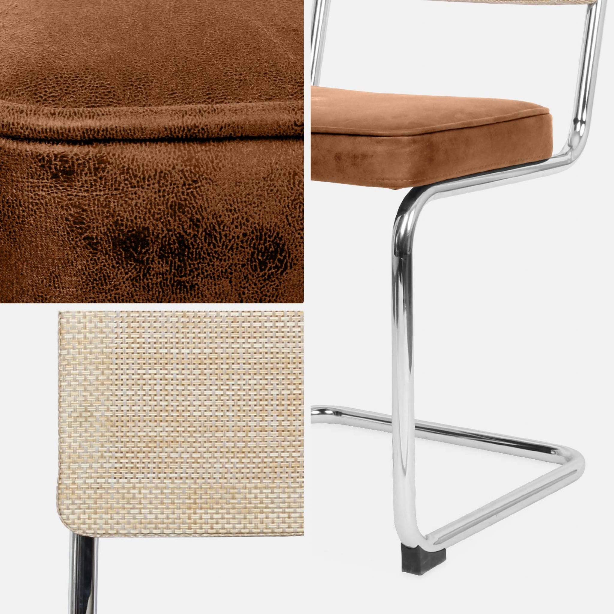 Set di 2 sedie a sbalzo, tessuto e rattan, marrone