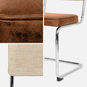 Set di 2 sedie a sbalzo, tessuto e rattan, marrone