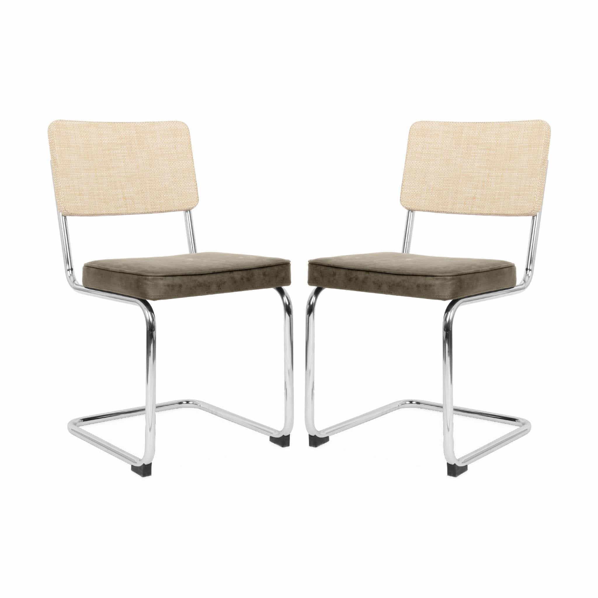 Set di 2 sedie a sbalzo, tessuto e rattan, beige