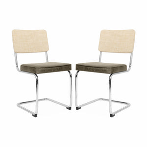 Set di 2 sedie a sbalzo, tessuto e rattan, beige