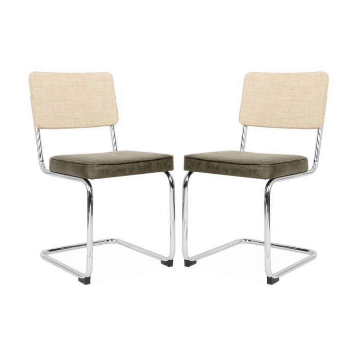 Set di 2 sedie a sbalzo, tessuto e rattan, beige