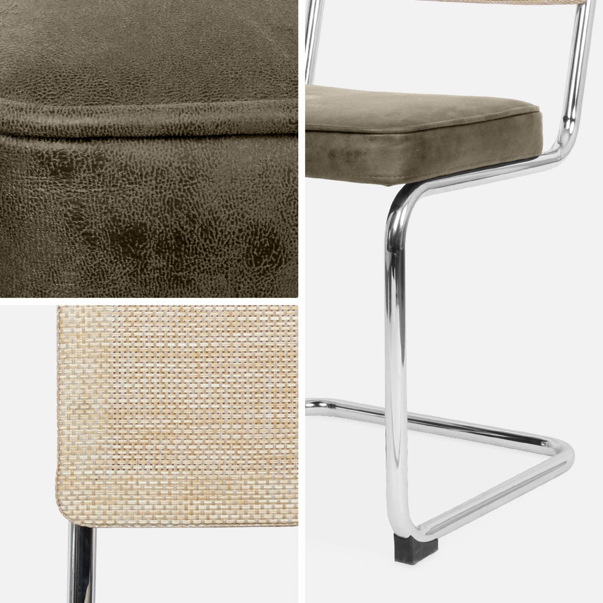 Set di 2 sedie a sbalzo, tessuto e rattan, beige